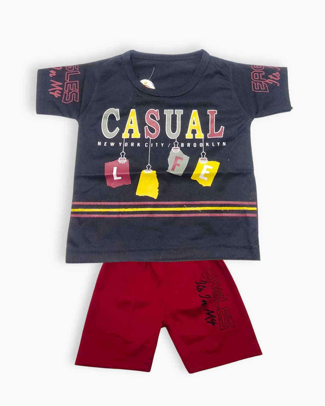 Boys Casual Life T-Shirt & Shorts Set - Black-Maroon