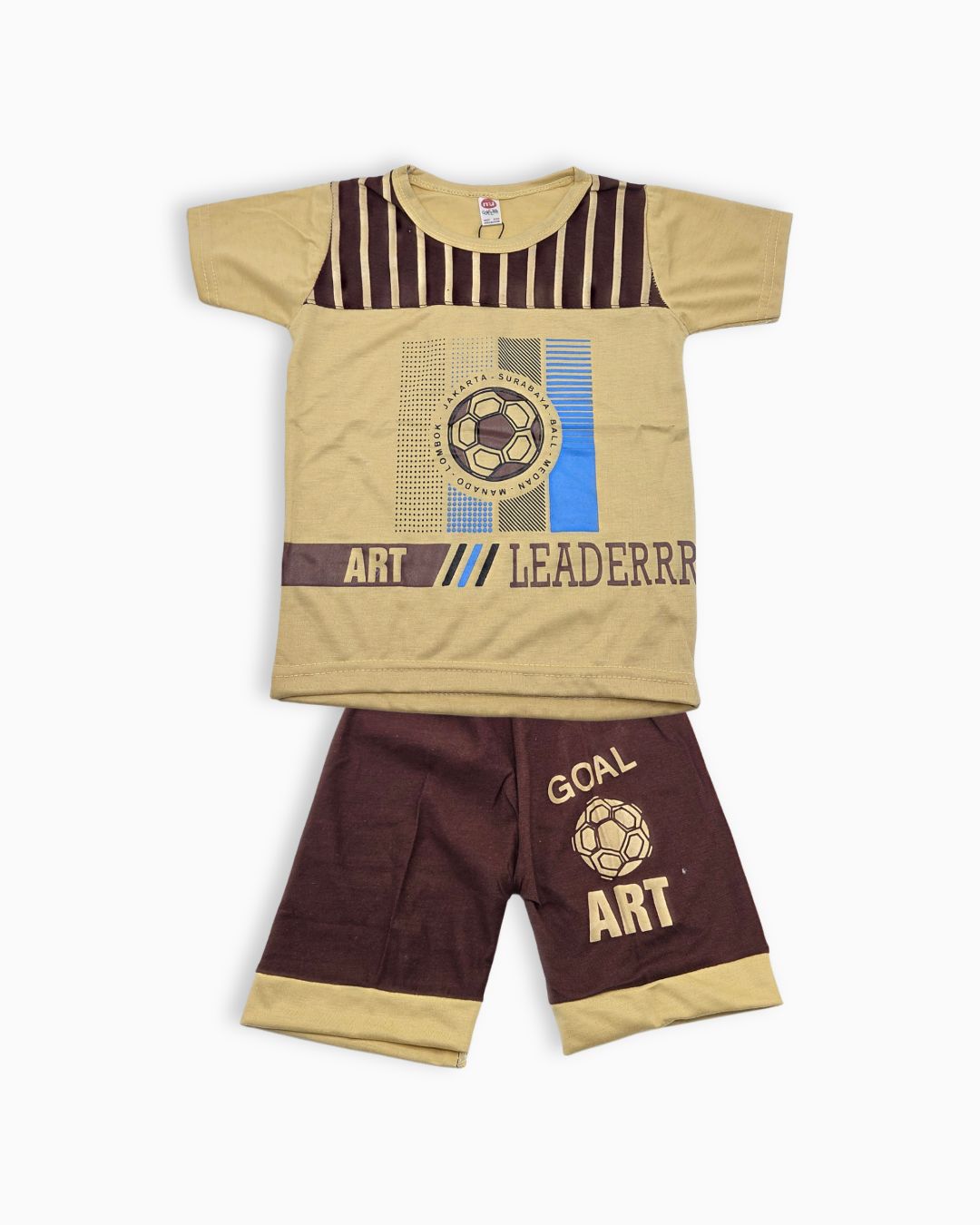 Boys Goal Getter Tee & Shorts - Beige