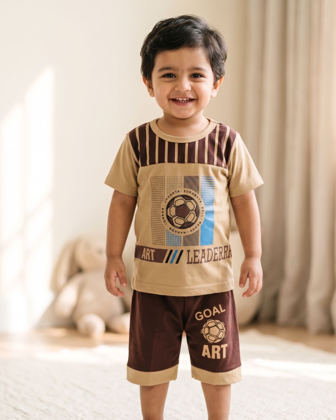 Boys Goal Getter Tee & Shorts - Beige