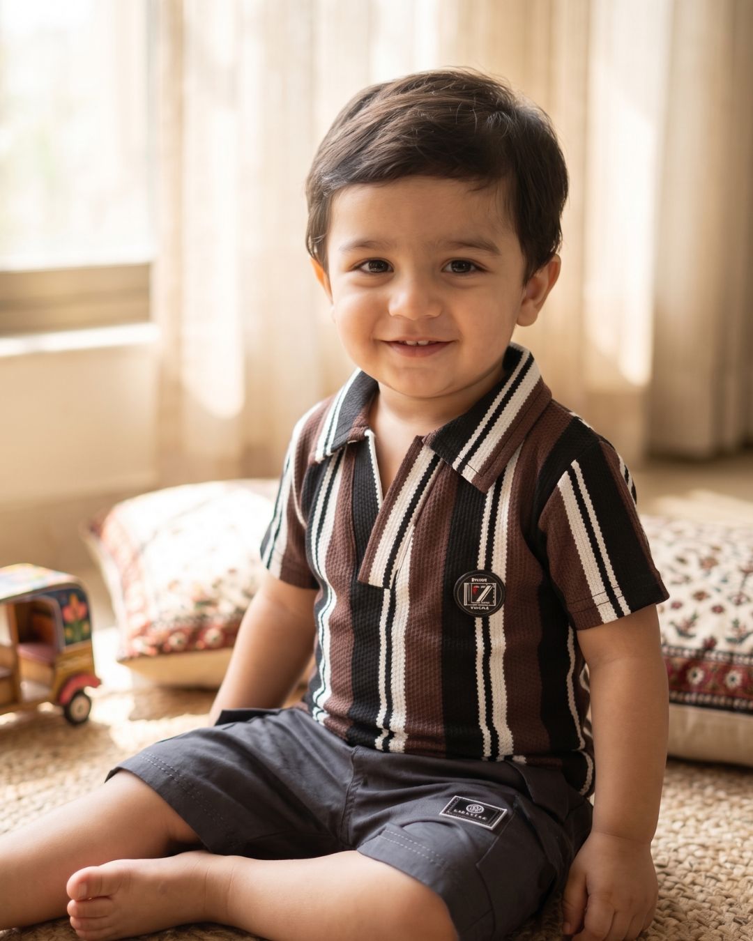 Boys Stripe Outfit Set - Brown