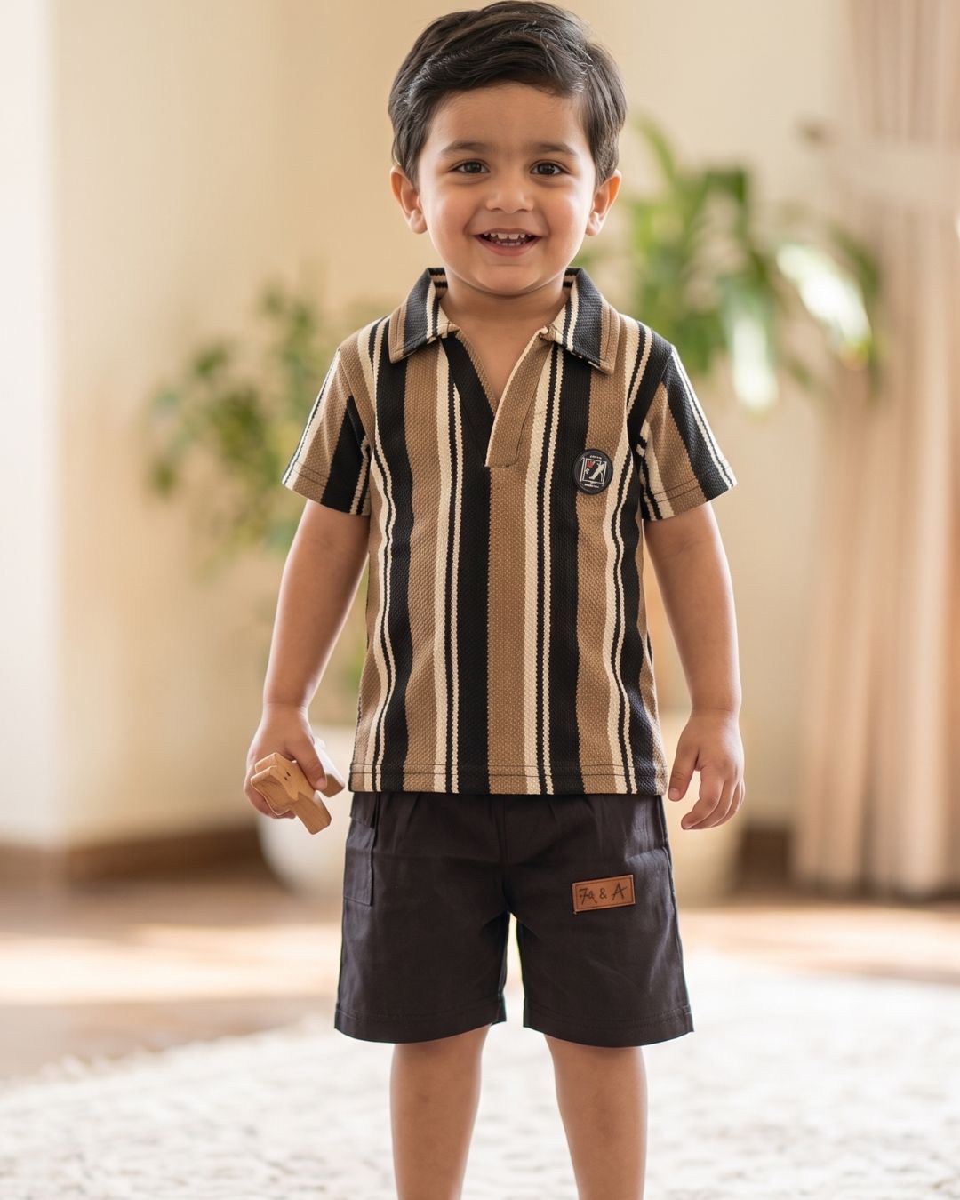 Boys Stripe Outfit Set - Light Brown