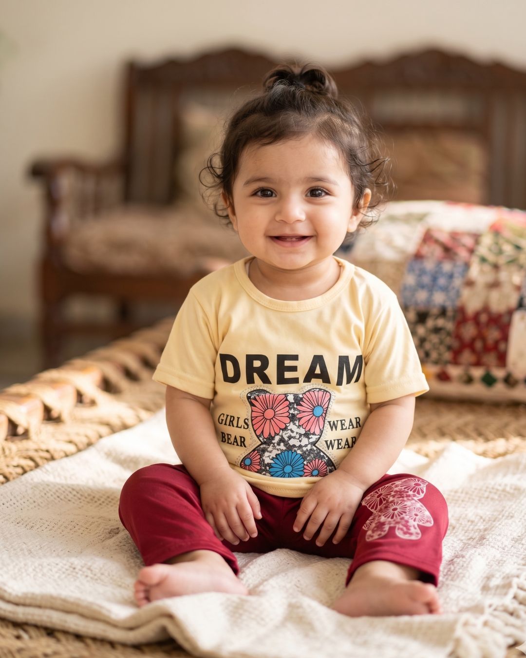 Girls Dreamy Bear Two Piece Outfit - Red
