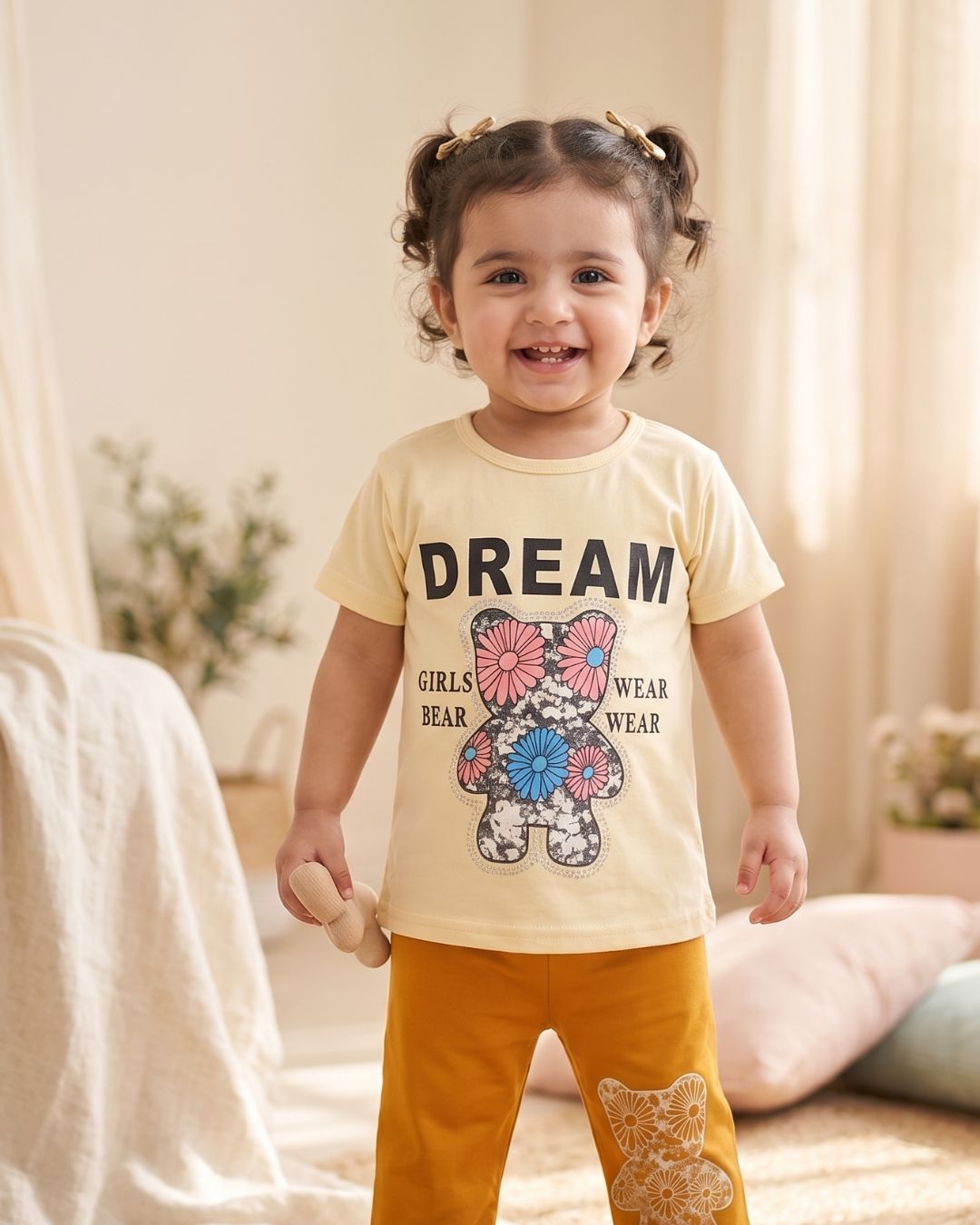 Girls Dreamy Bear Two Piece Outfit - Yellow