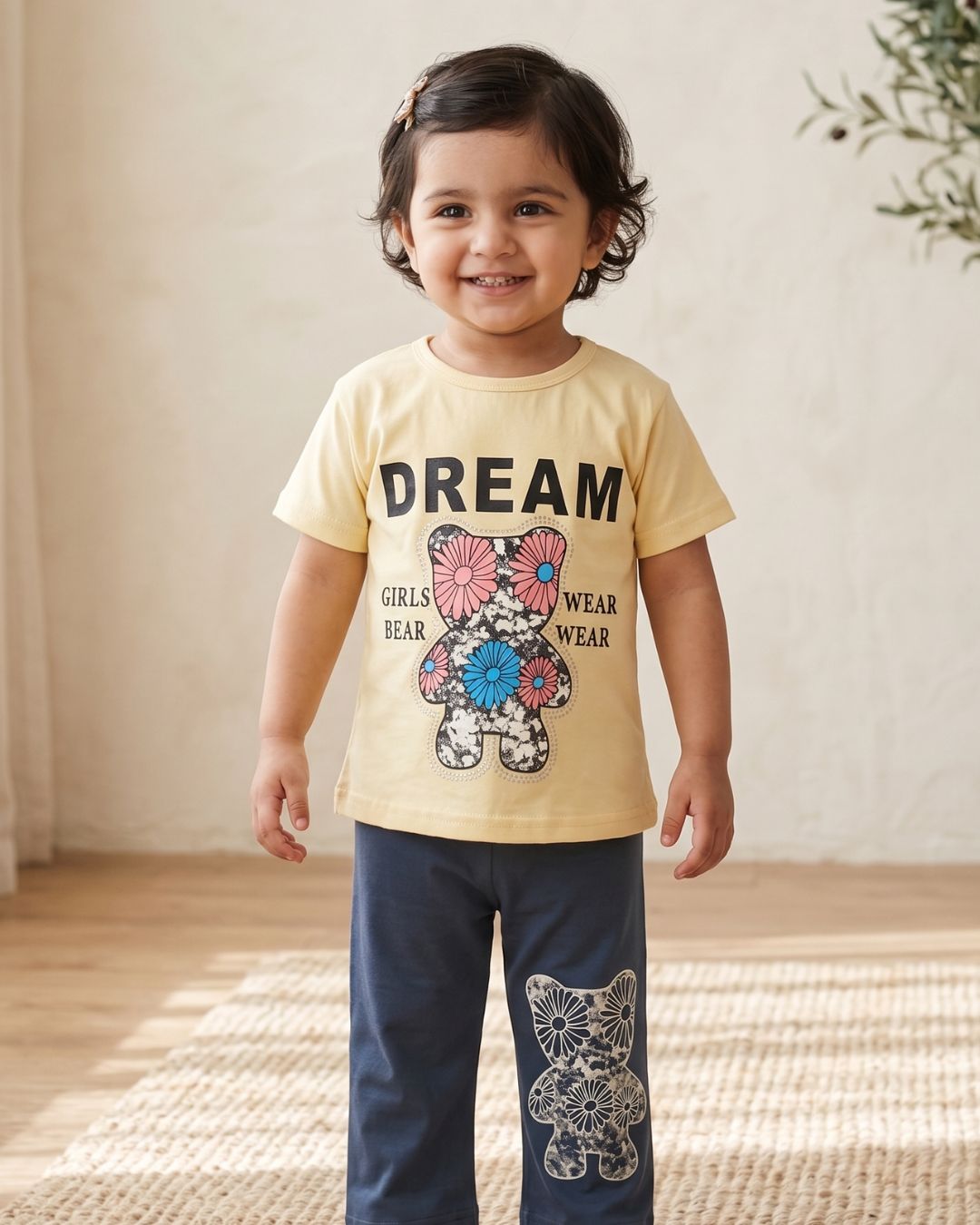 Girls Dreamy Bear Two Piece Outfit - Zinc