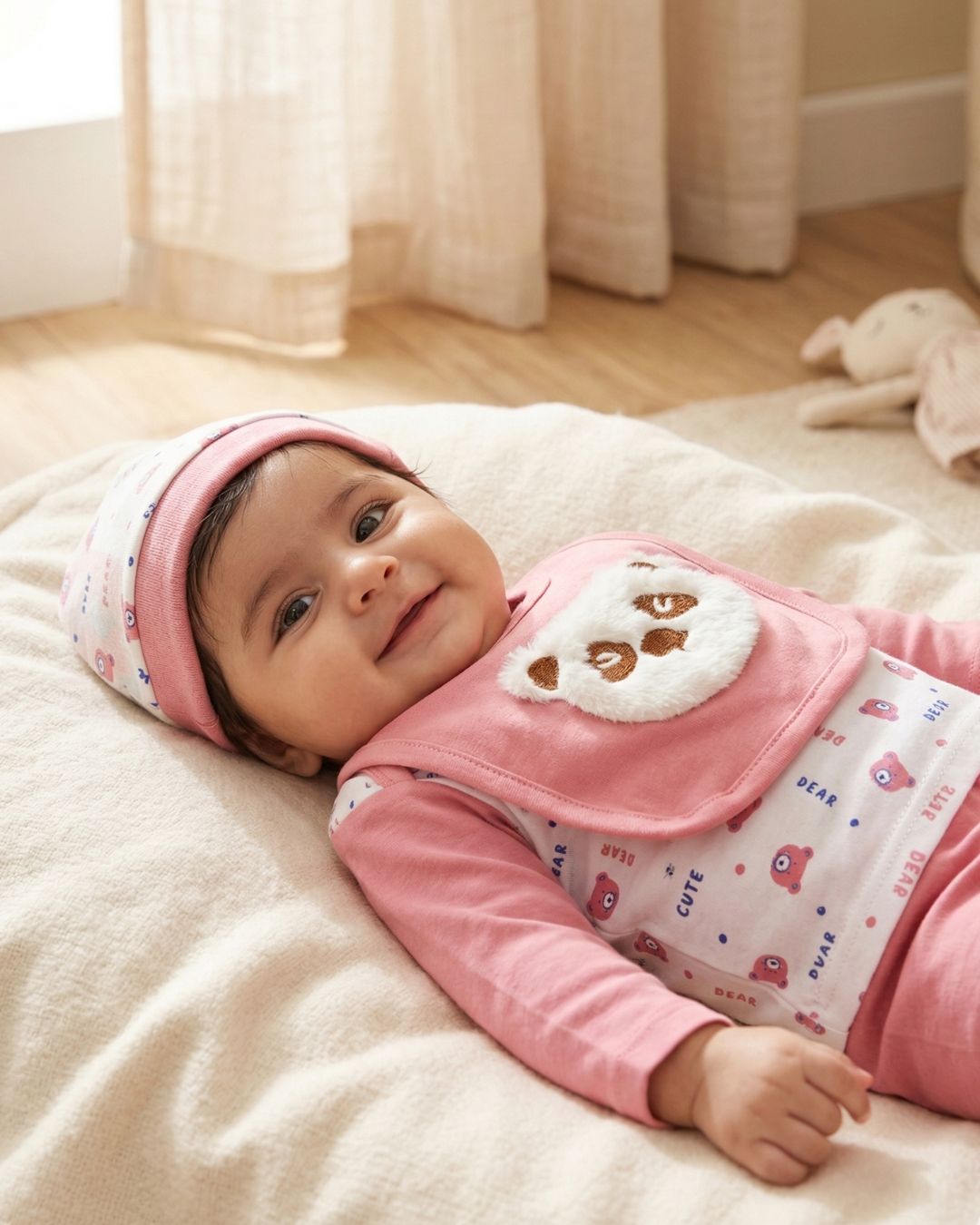 Fluffy Bear Style New Born Set-5Pcs-Light Pink