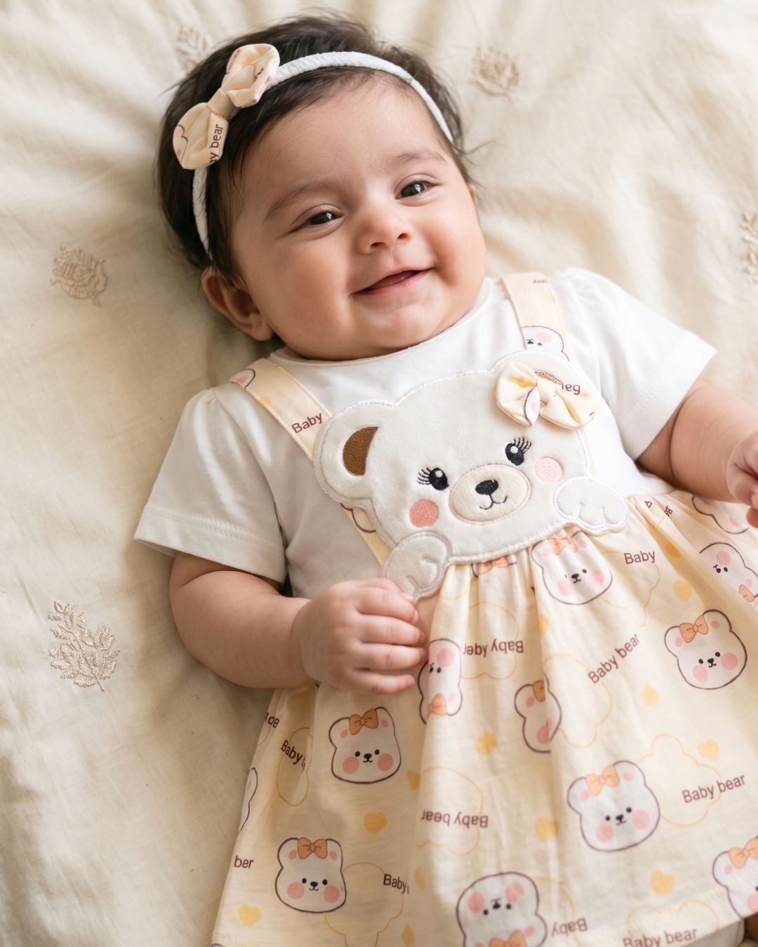 Frock Style Onesies with Headband -Yellow