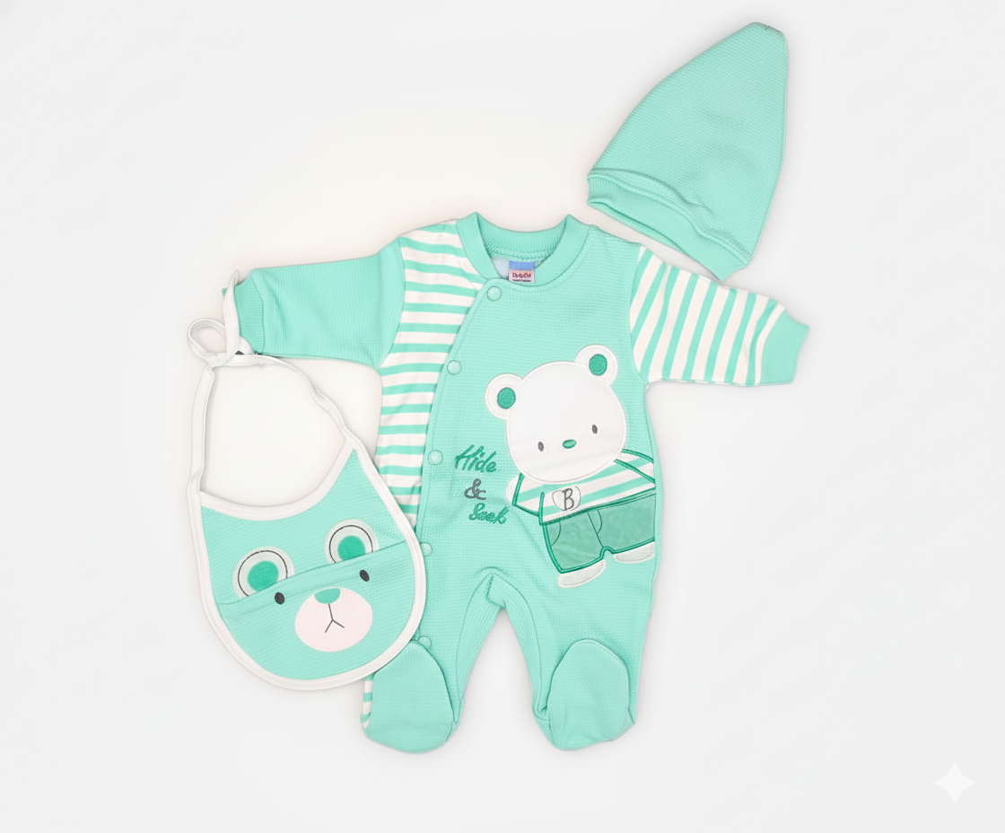 Romper Suit Winter Set With Foot - 3pcs