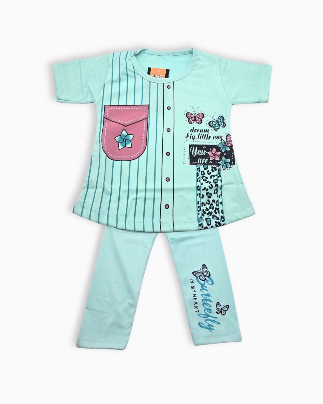 Girls Butterfly Print 2-Piece Summer Set-Green