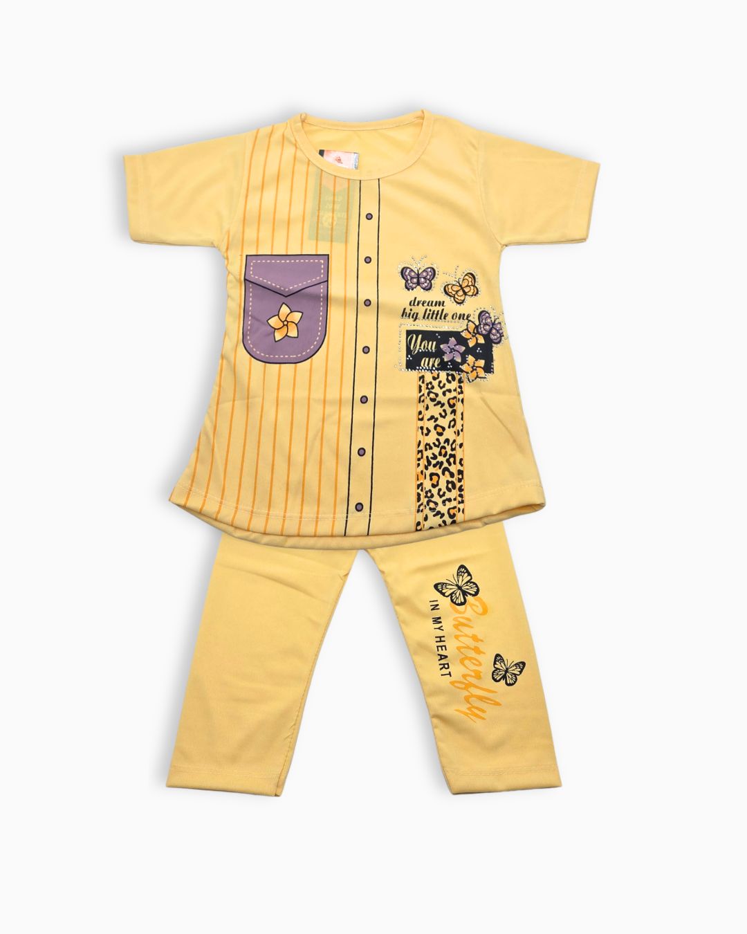Girls Butterfly Print 2-Piece Summer Set-Yellow