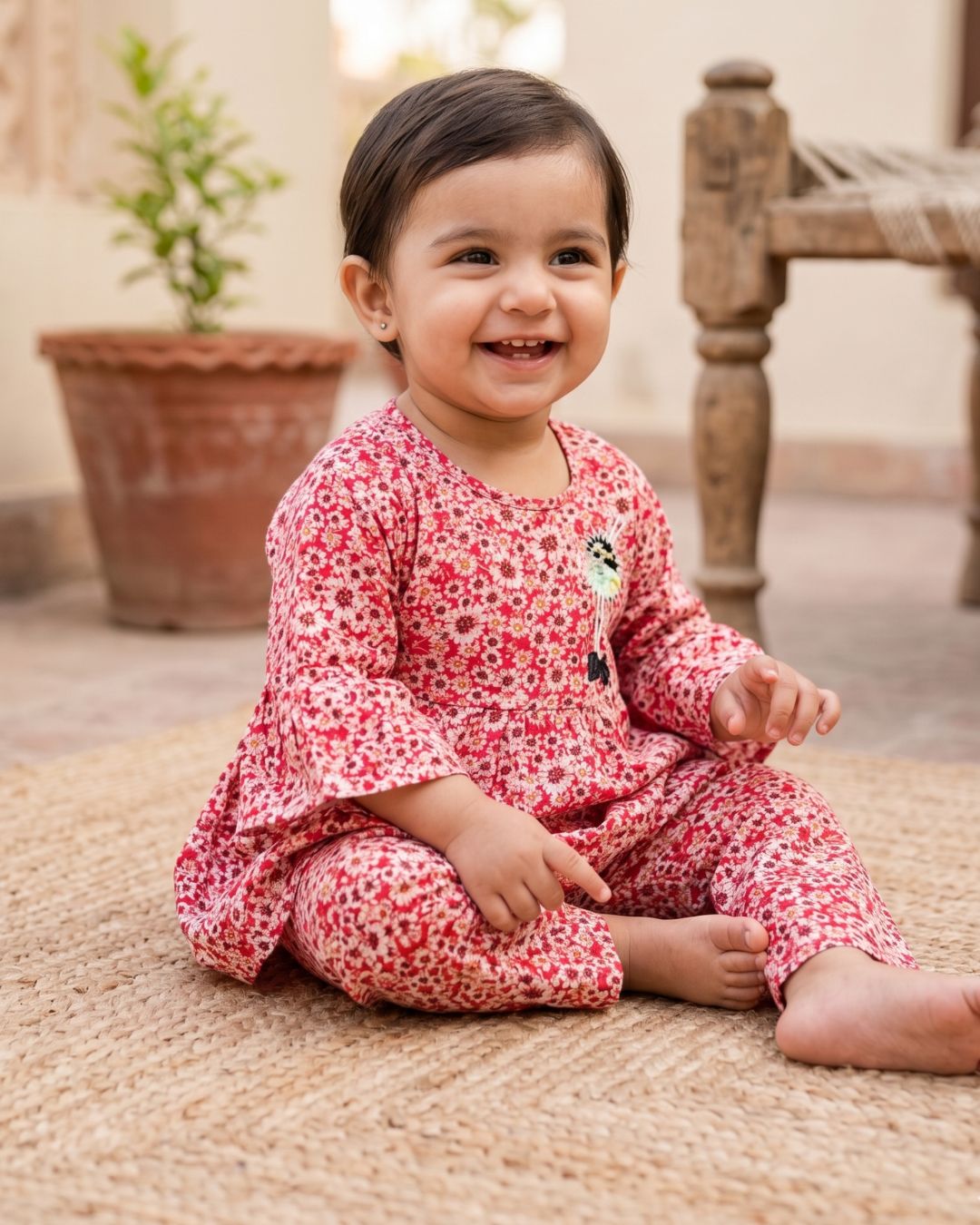 Girls Bloom Linen Frock & Trouser Set