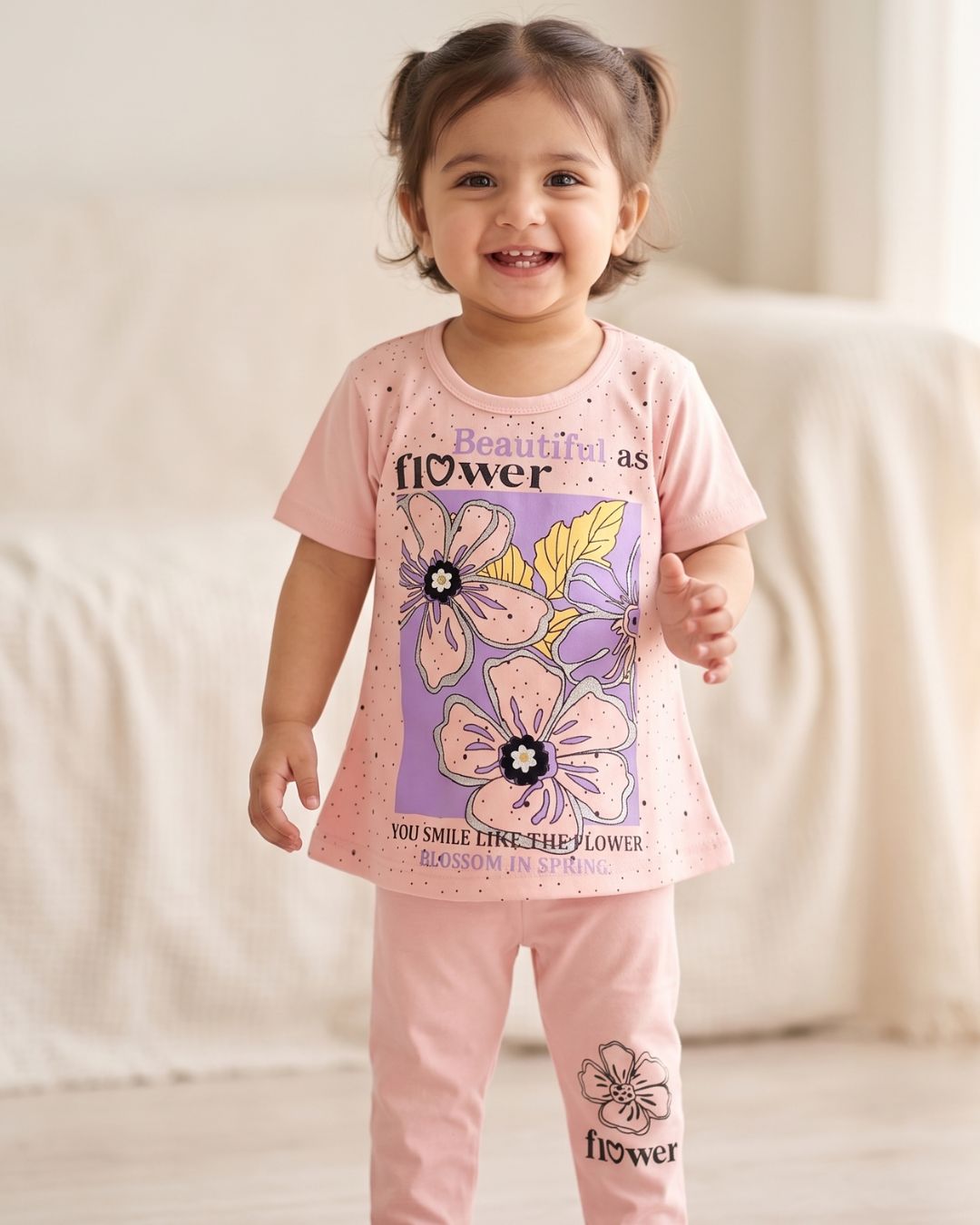 Girls Blossom Top and Trouser Set - Pink