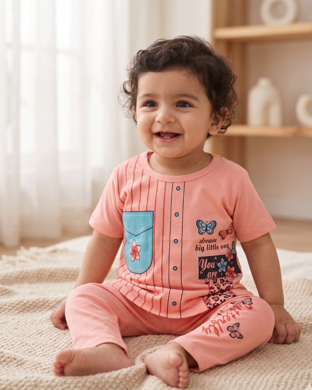 Girls Butterfly Print 2-Piece Summer Set-Pink