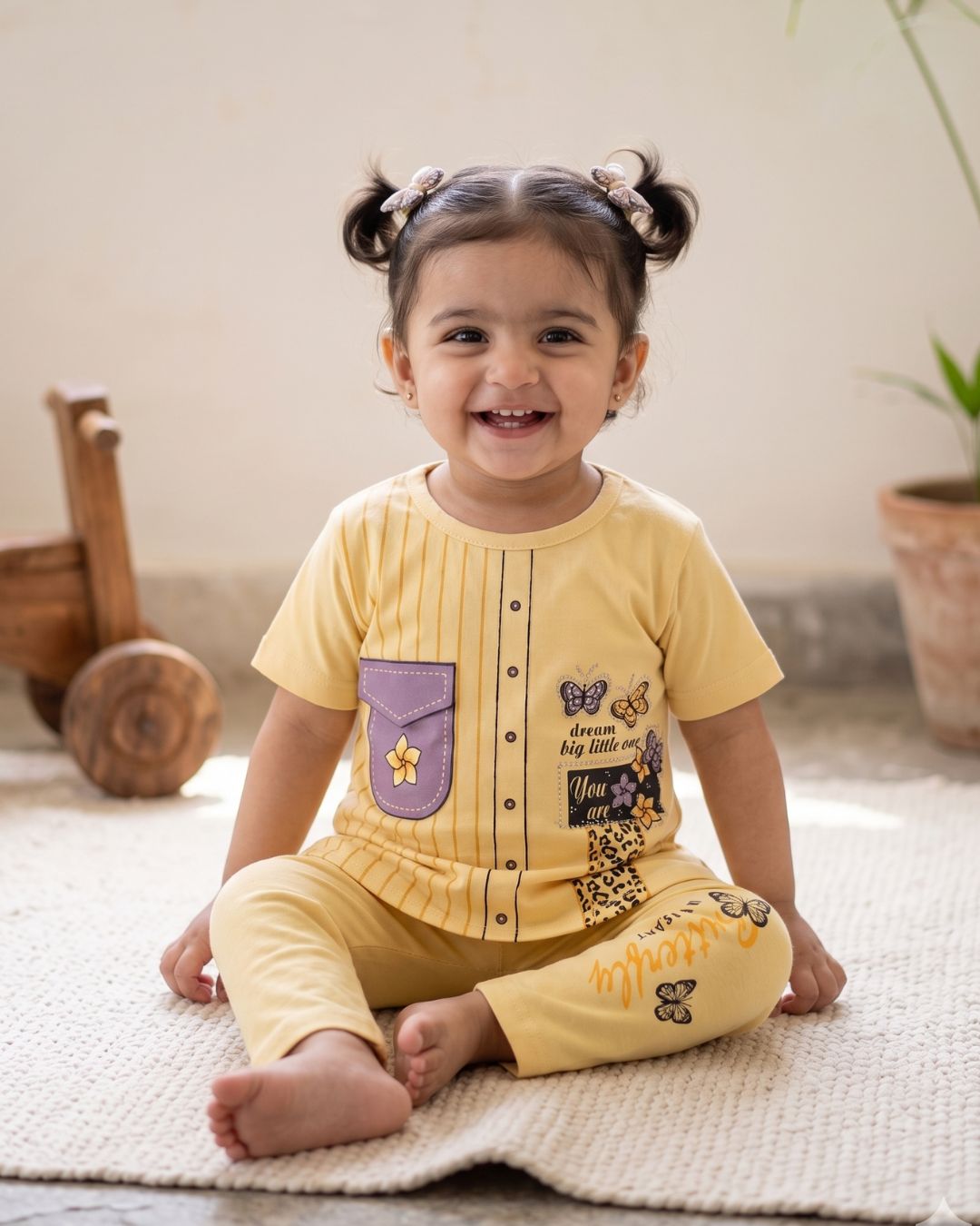 Girls Butterfly Print 2-Piece Summer Set-Yellow