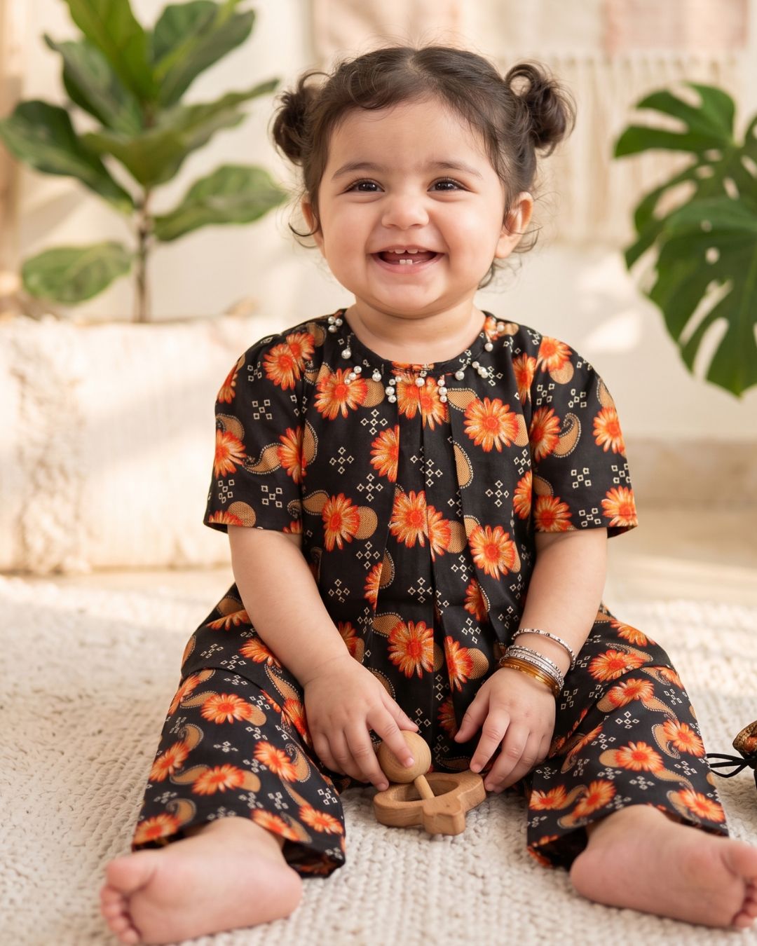 Girls Floral Printed Peplum 2pcs Set