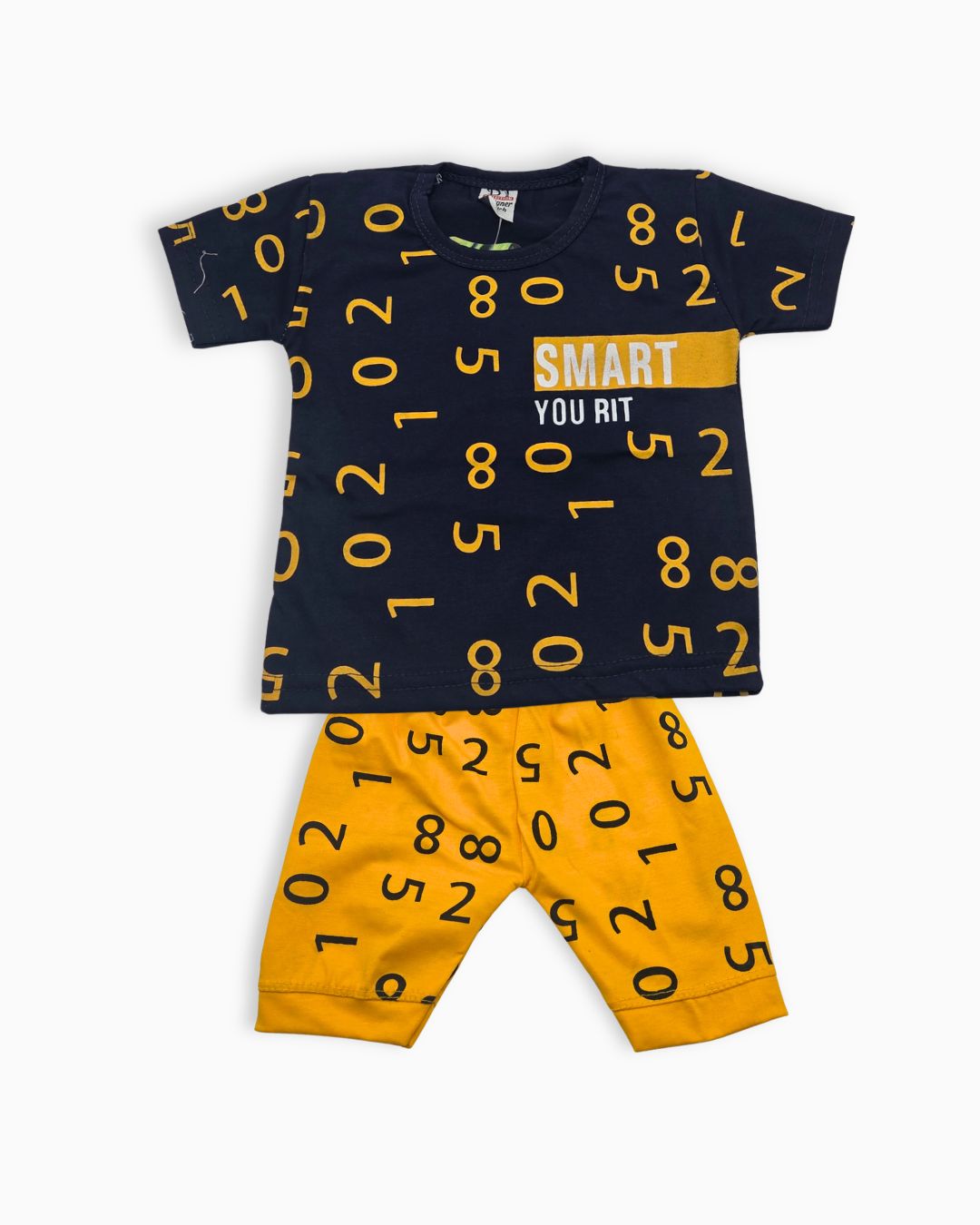 Half Sleeve Summer Suit for Kids-Blue-Yellow