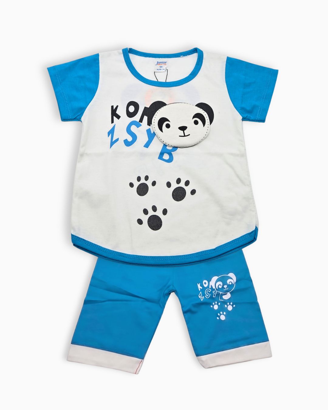 Kids Panda Print Two-Piece Summer Outfit - Blue