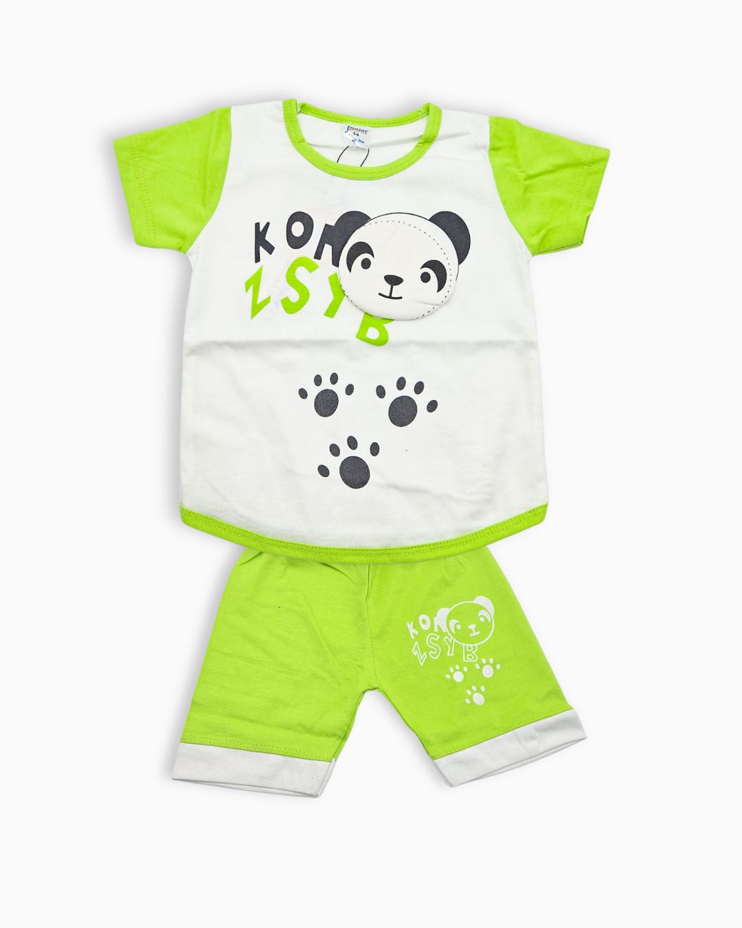 Kids Panda Print Two-Piece Summer Outfit - Green