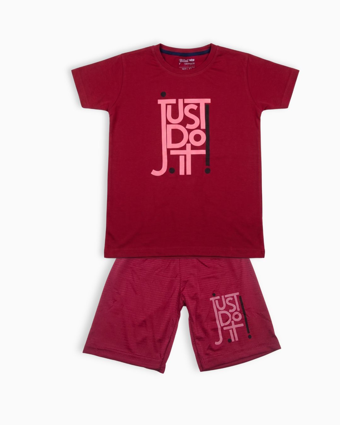 Kids Typography 2-Piece Casual Activewear Suit-Maroon