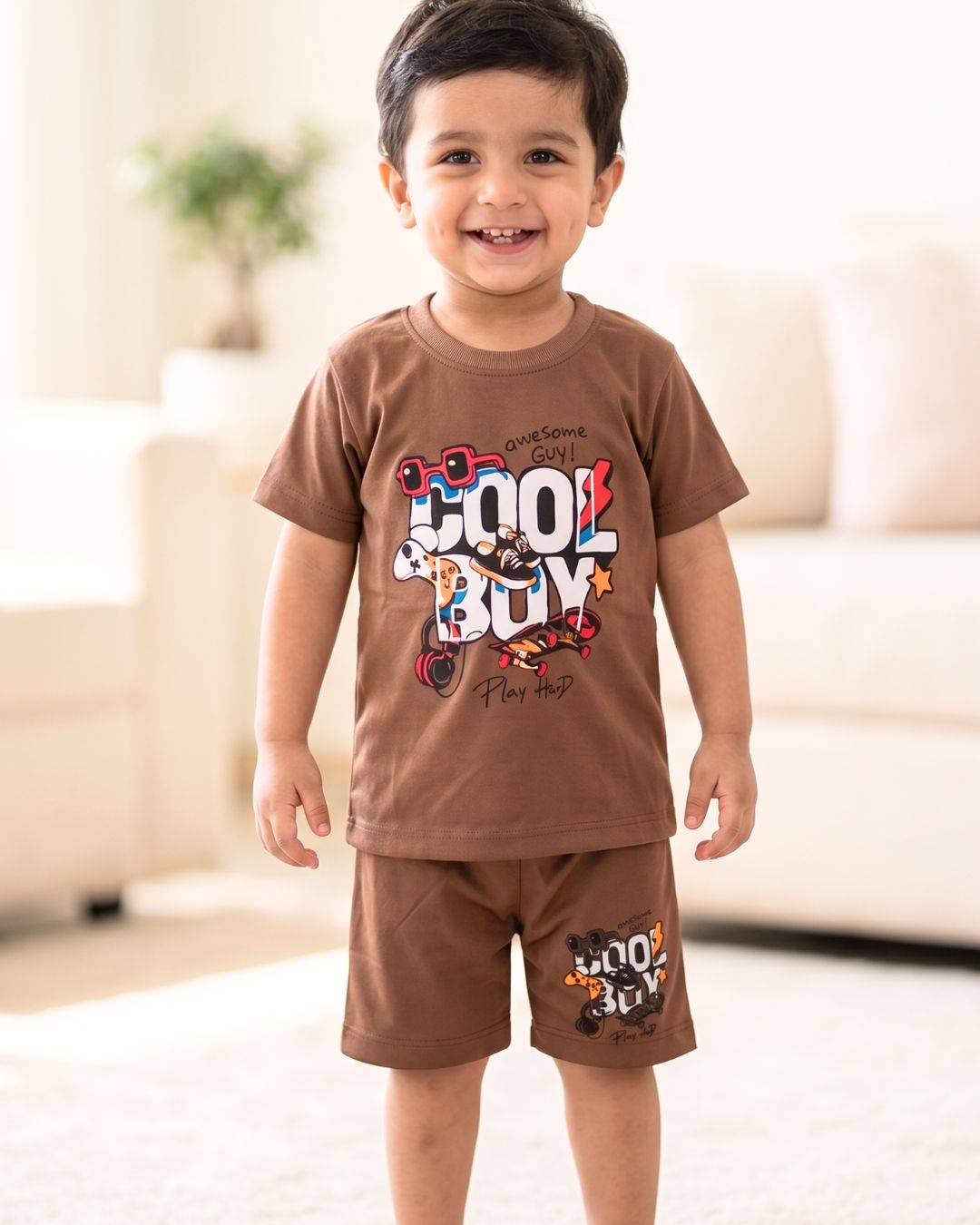 Kids 2-Piece Summer Playwear Set-Brown