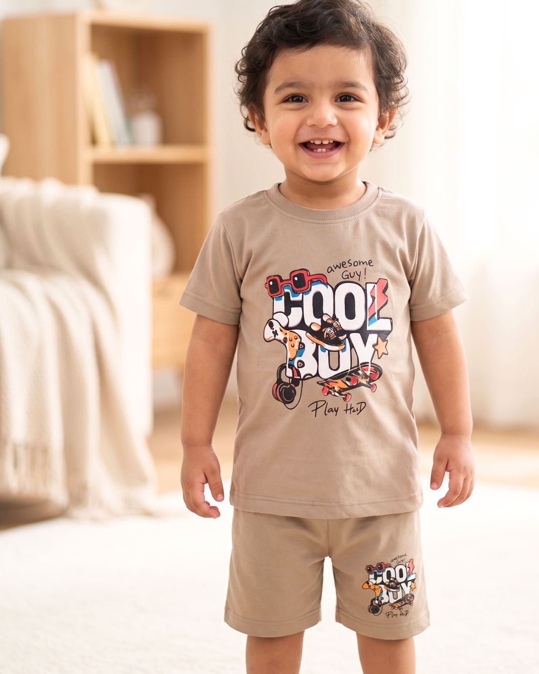 Kids 2-Piece Summer Playwear Set-Light-Brown