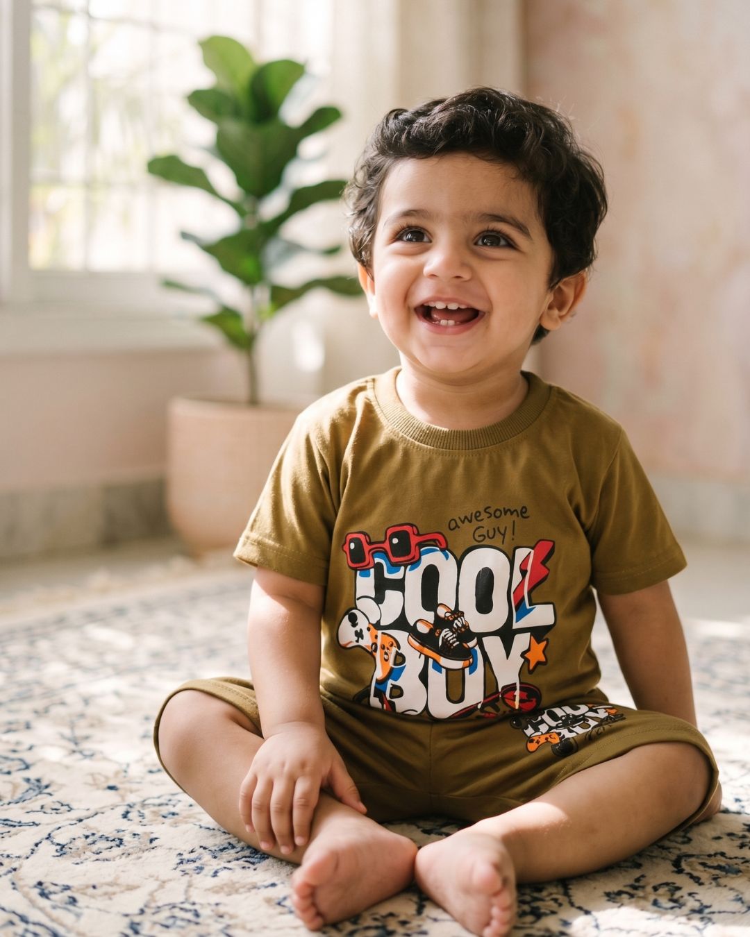 Kids 2-Piece Summer Playwear Set-Olive Green