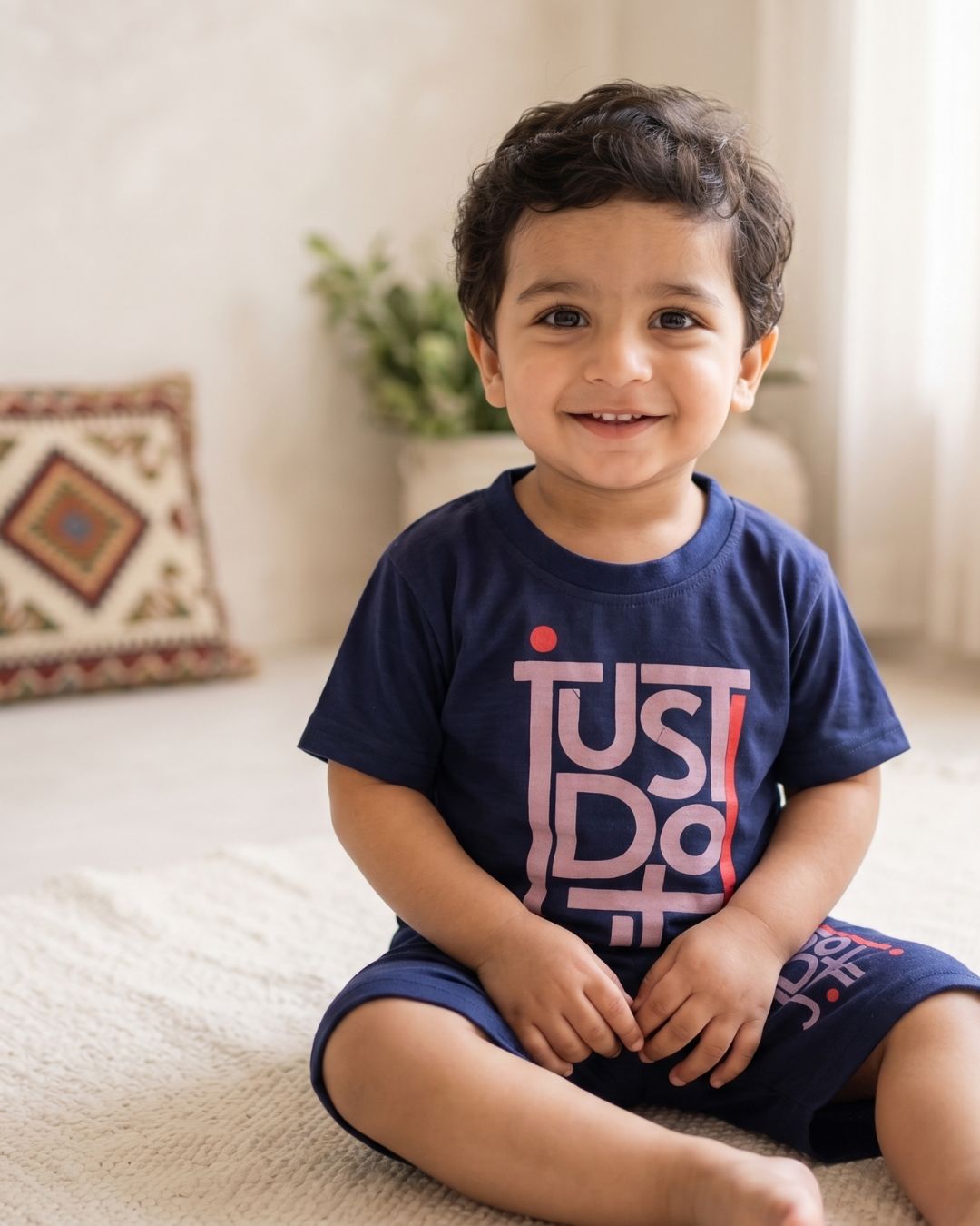 Kids Typography 2-Piece Casual Activewear Suit-Blue