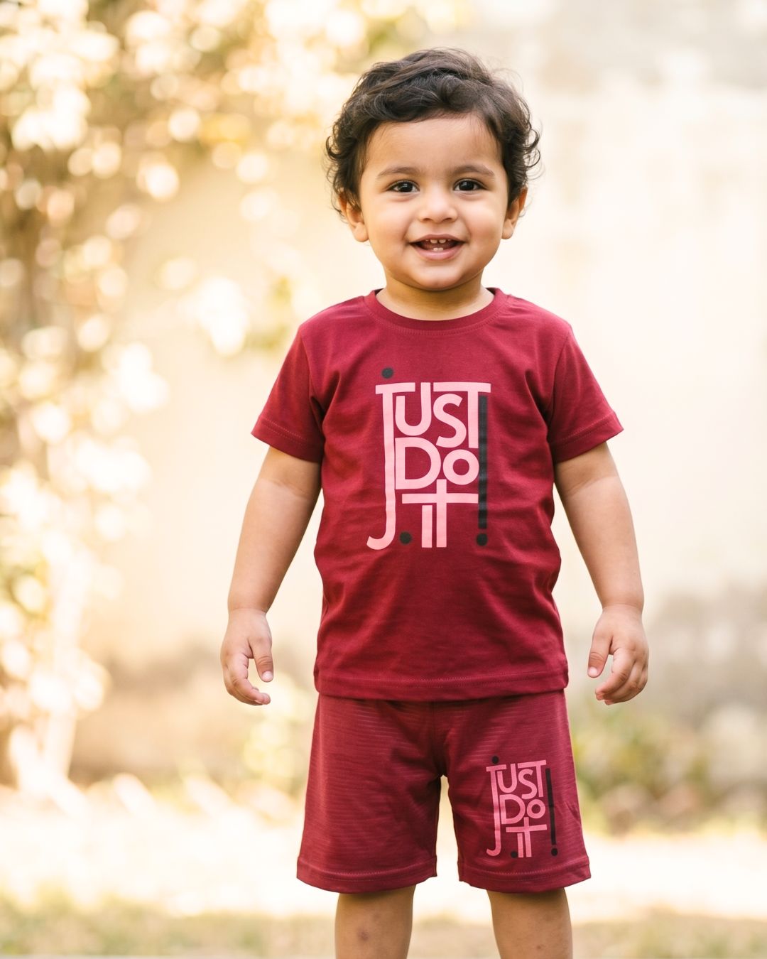 Kids Typography 2-Piece Casual Activewear Suit-Maroon