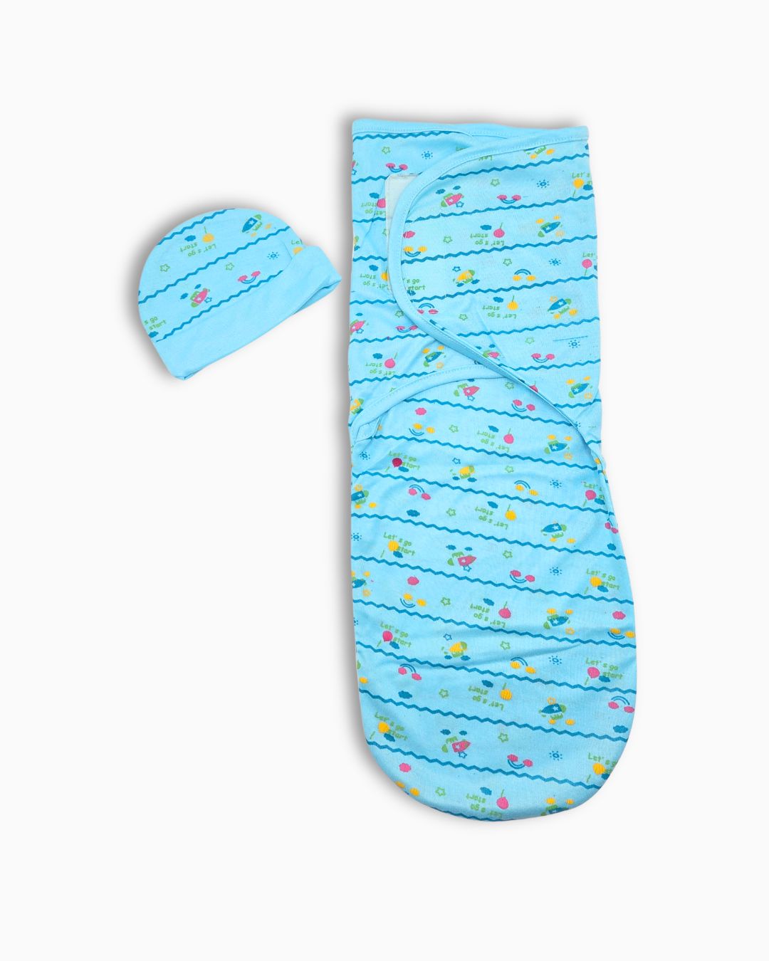 Newborn Baby Swaddle Wrap with Matching Cap - Blue
