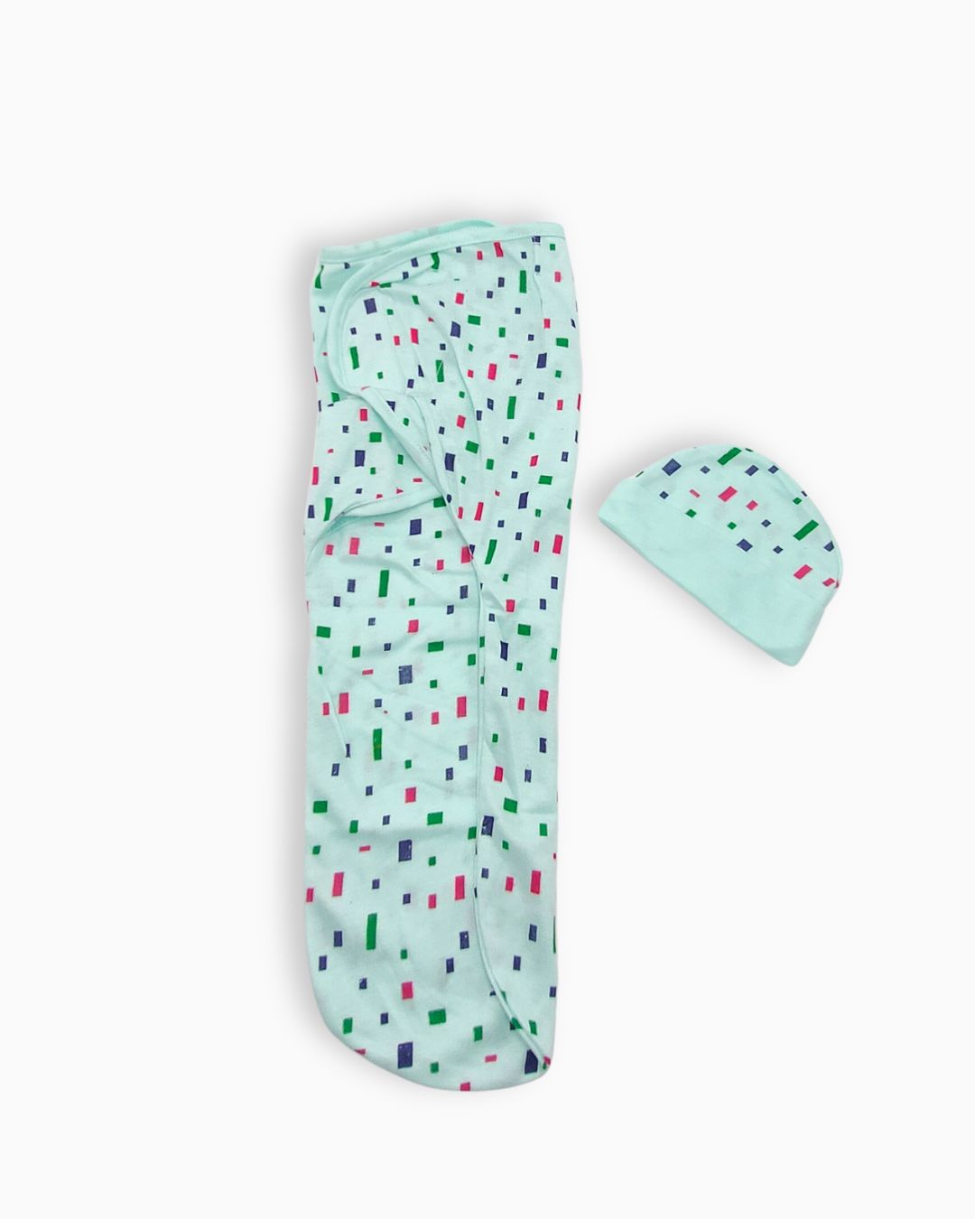 Newborn Baby Swaddle Wrap with Matching Cap - Light Blue