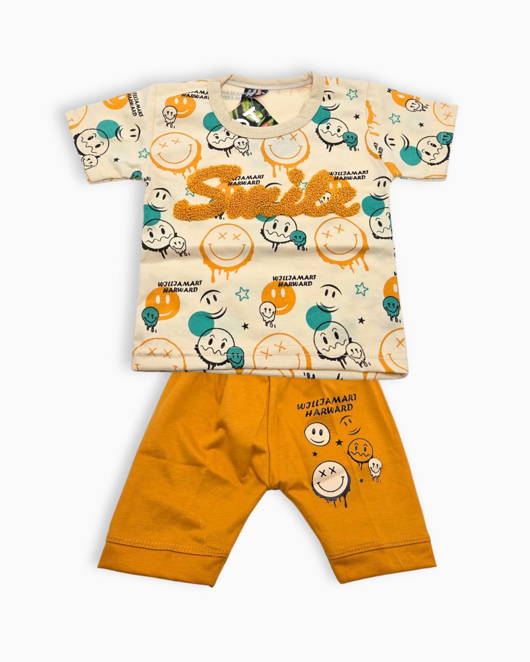 Playful Graffiti Smiley Cotton 2Pcs Set- Yellow