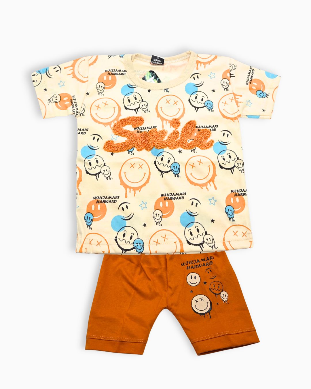 Playful Graffiti Smiley Cotton 2Pcs Set- Orange