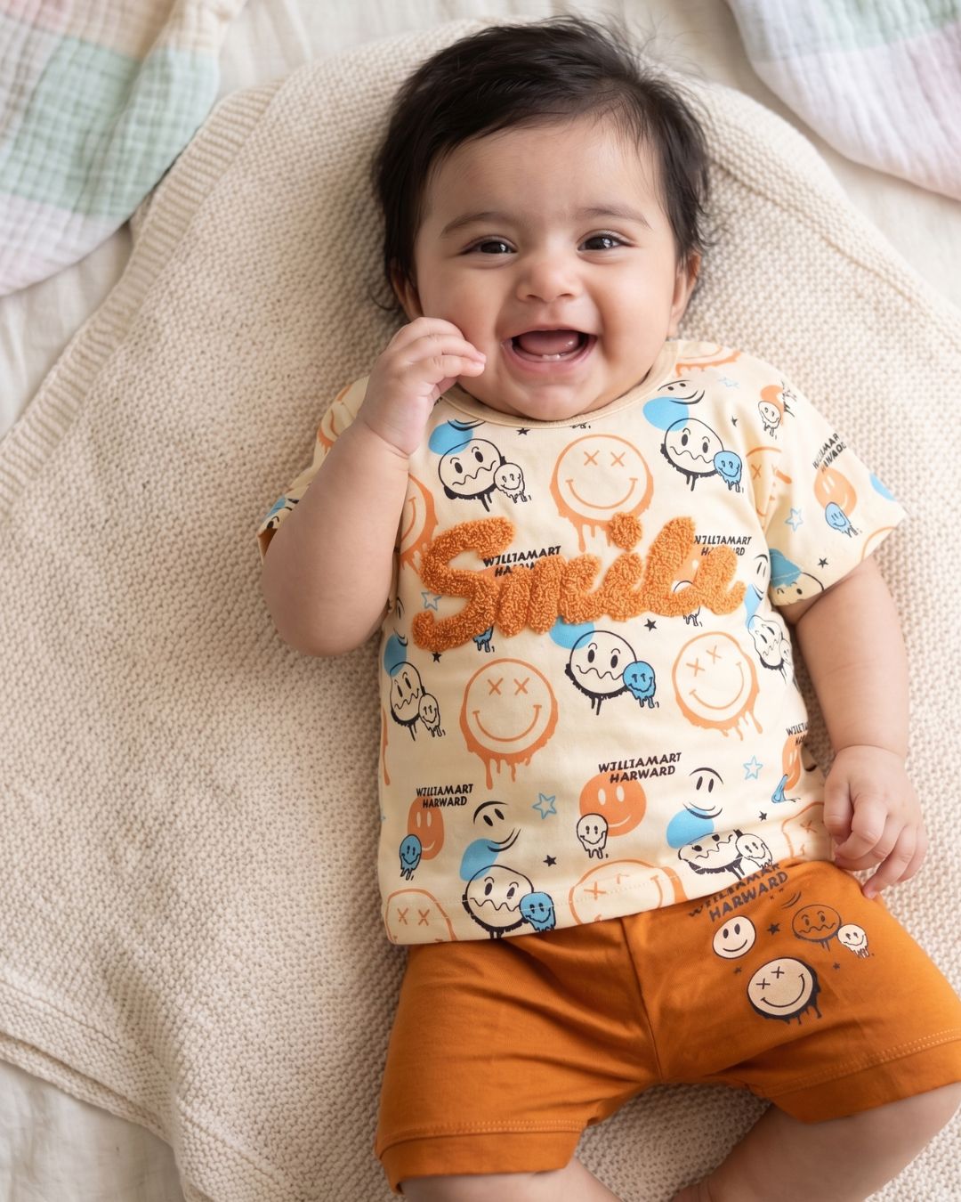 Playful Graffiti Smiley Cotton 2Pcs Set- Orange