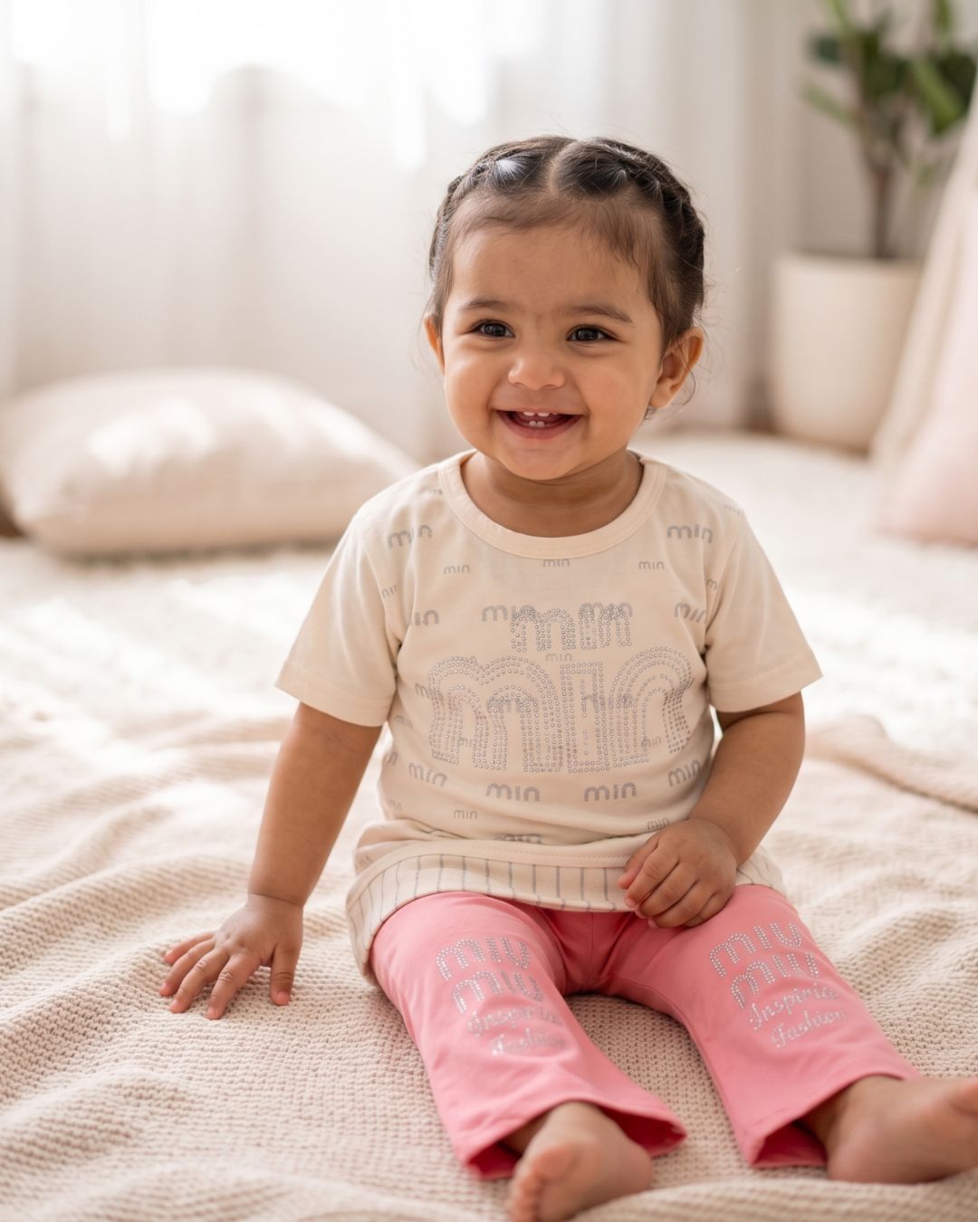 Toddler Summer Clothing Set - Cream & Pink